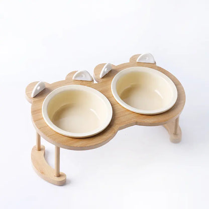 Paw Pets Wood and Stone Cat Bowl – Ceramic Bowl with Bamboo Rack for Cats and Dogs Paw Pets Store